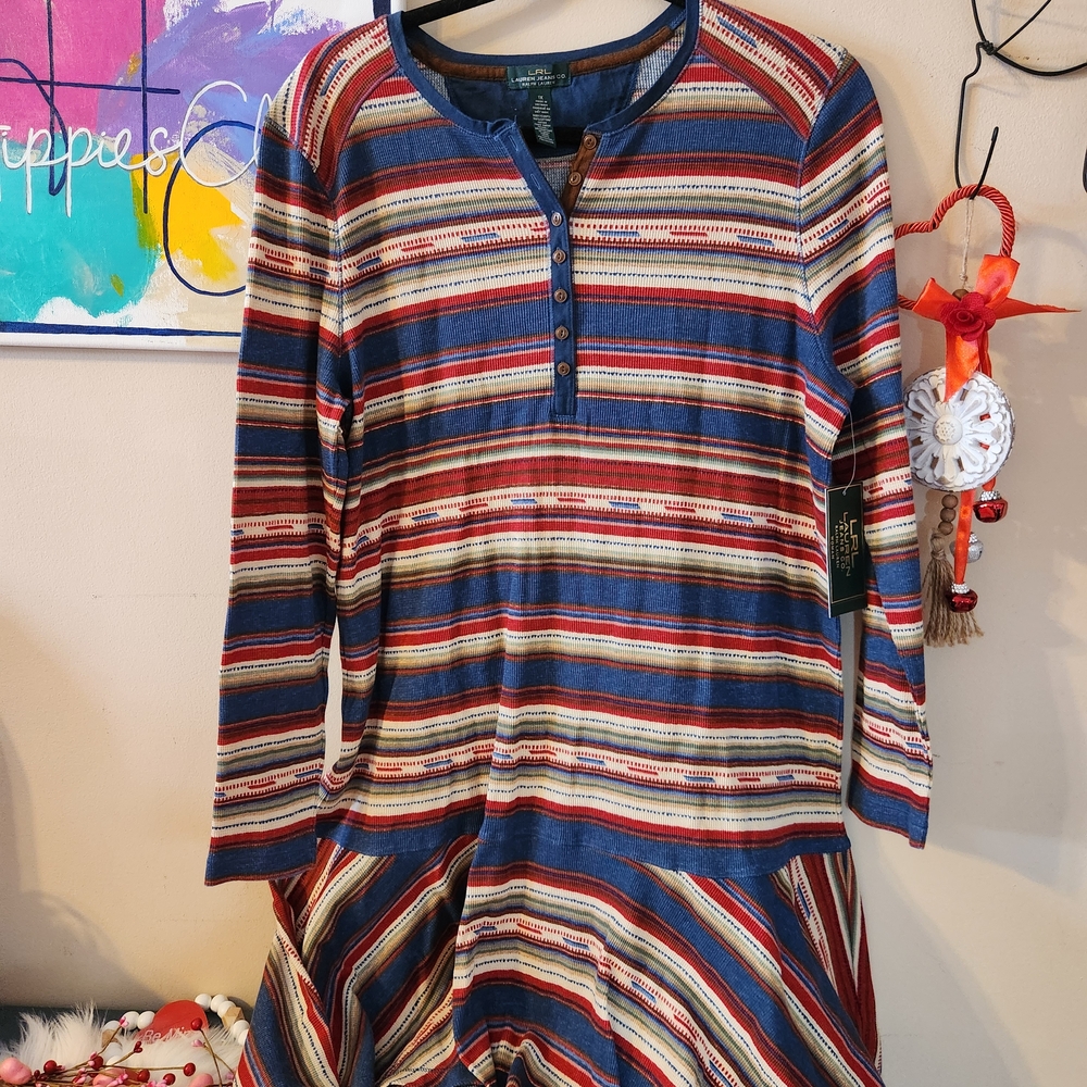 Nwt Striped Dropped Waist Waffle Knit